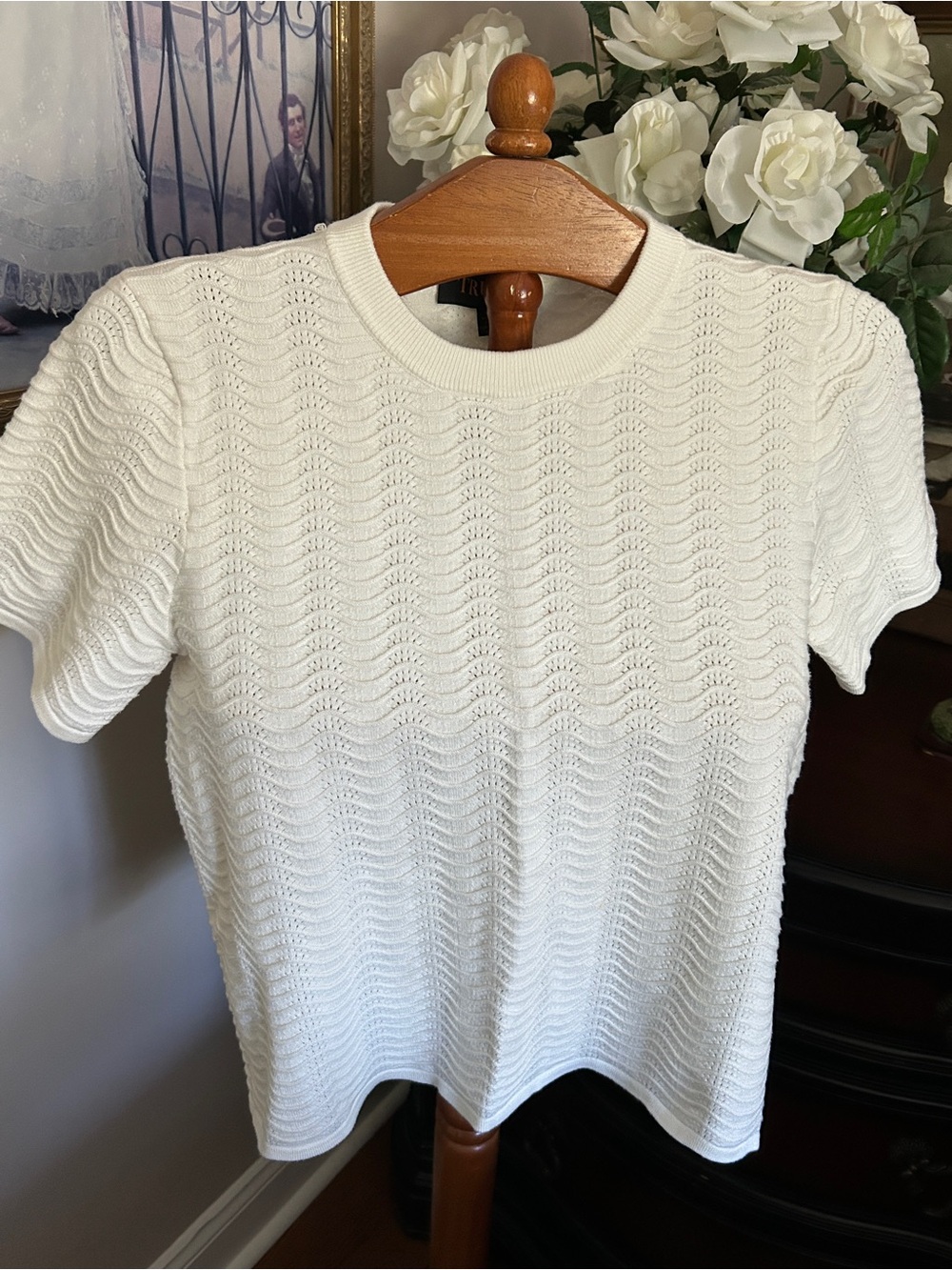 Truth by Republic Textured Short-Sleeve Knit Tee in Cream Sz L
